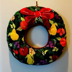 Handmade needlepoint Christmas wreath. Excellent used condition.